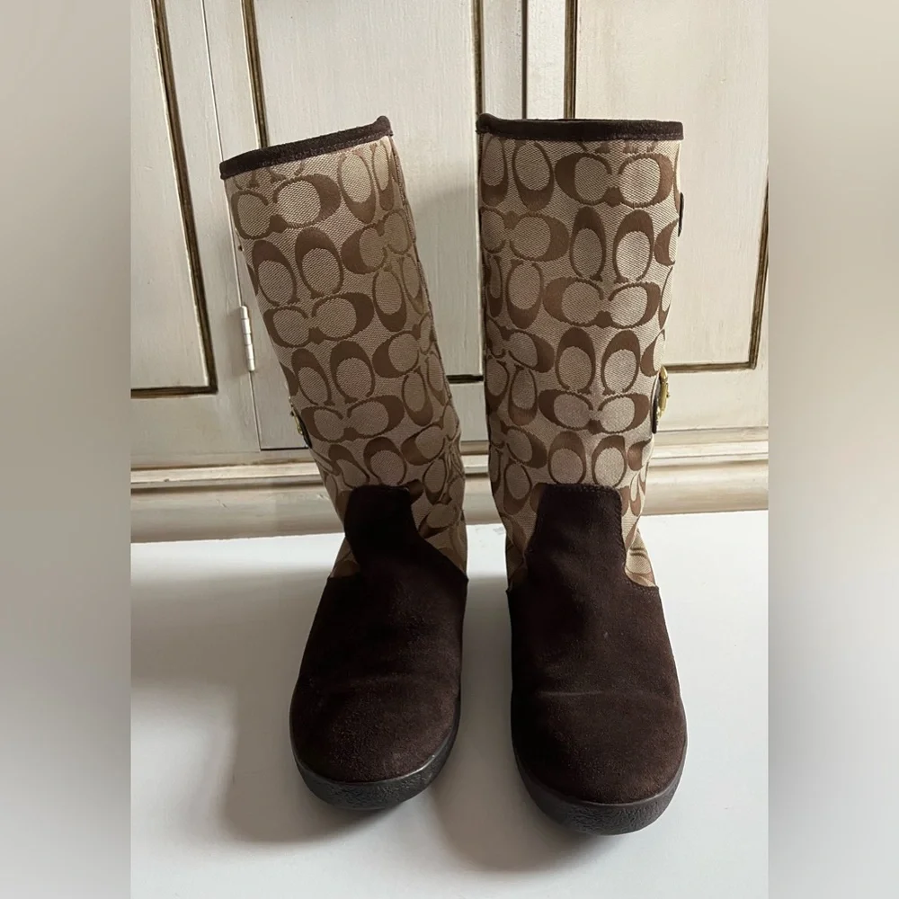 Signature Coach 'Tinah' Boots, Brown Suede Signature C Textile, Mid-Calf size 8